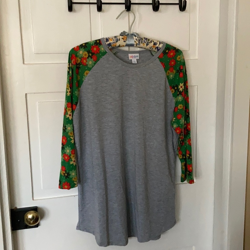 LAST CALL Lularoe Randy baseball top green floral